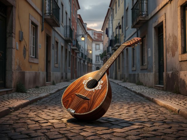 3D render of a Portuguese guitar representing fado in Lisbon's Mouraria
