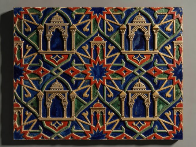 3D render of a patterned Moorish tile representing the Kiosco Morisco in Mexico City