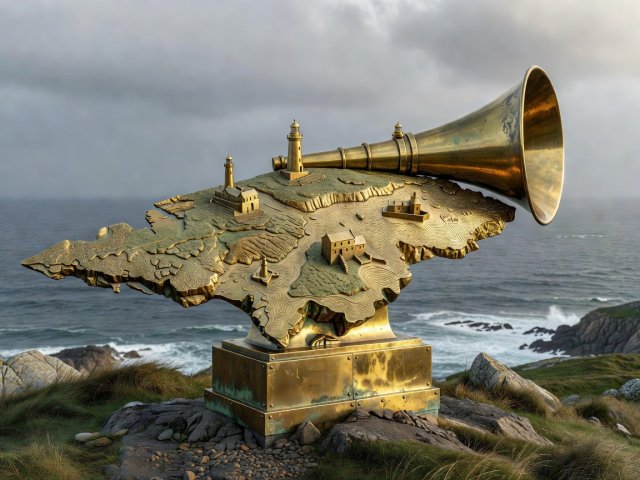 3D render of a brass foghorn representing the island of Ouessant in Brittany